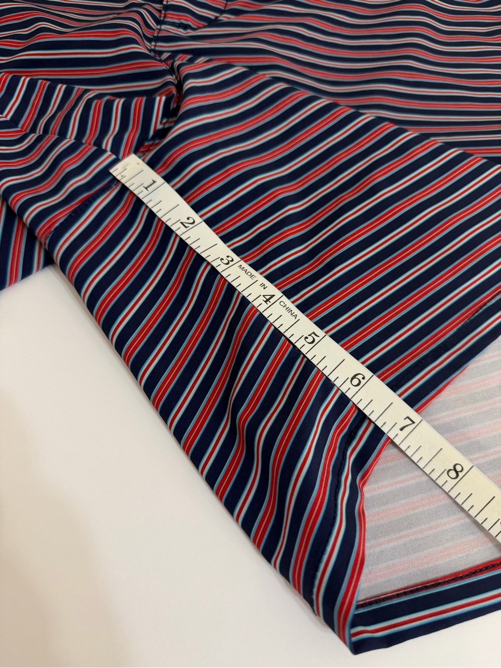 Lands' End Men's 7" Sunset Swim Trunks Red & Navy Stripe Size XL - Picture 7 of 9